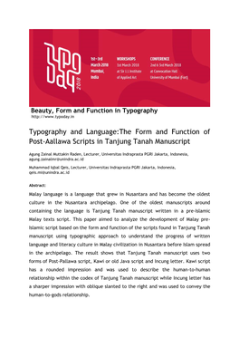 Typography and Language:The Form and Function of Post-Aallawa Scripts in Tanjung Tanah Manuscript