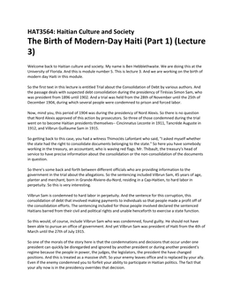 The Birth of Modern-Day Haiti (Part 1) (Lecture 3)