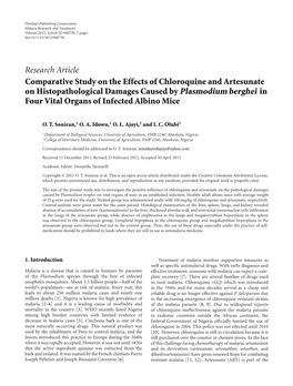 Comparative Study on the Effects of Chloroquine and Artesunate on Histopathological Damages Caused by Plasmodium Berghei in Four Vital Organs of Infected Albino Mice