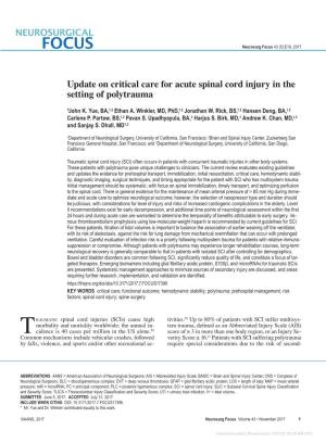 Update on Critical Care for Acute Spinal Cord Injury in the Setting of Polytrauma