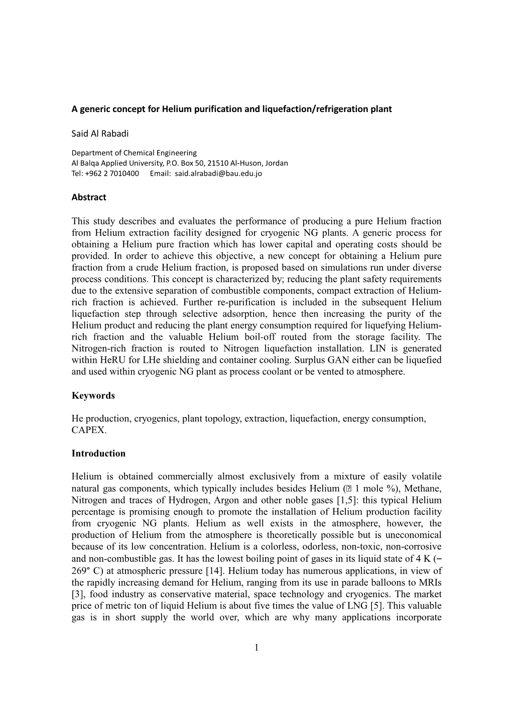 1 a Generic Concept for Helium Purification and Liquefaction