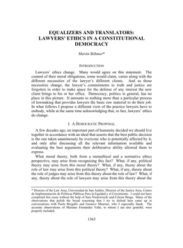 Lawyers' Ethics in a Constitutional Democracy