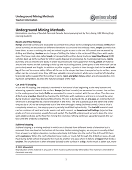 Underground Mining Methods Teacher Information