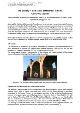 The Stability of the Basilica of Maxentius in Rome ALBUERNE Alejandra