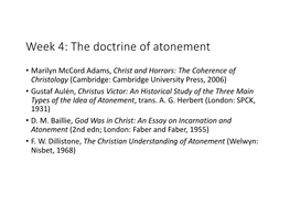 Week 4: the Doctrine of Atonement