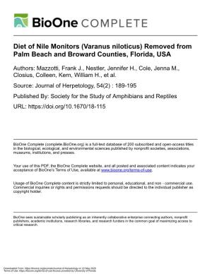Diet of Nile Monitors (Varanus Niloticus) Removed from Palm Beach and Broward Counties, Florida, USA