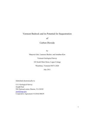 Vermont Bedrock and Its Potential for Sequestration of Carbon Dioxide