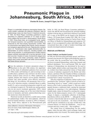 Pneumonic Plague in Johannesburg, South Africa, 1904 Charles M