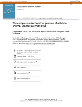 The Complete Mitochondrial Genome of a Dokdo Shrimp, Lebbeus Groenlandicus