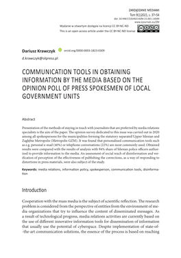 Communication Tools in Obtaining Information by the Media Based on the Opinion Poll of Press Spokesmen of Local Government Units