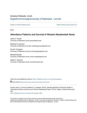 Attendance Patterns and Survival of Western Meadowlark Nests