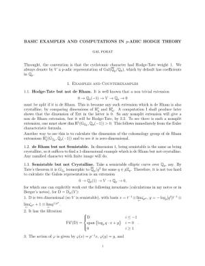 BASIC EXAMPLES and COMPUTATIONS in P-ADIC HODGE THEORY