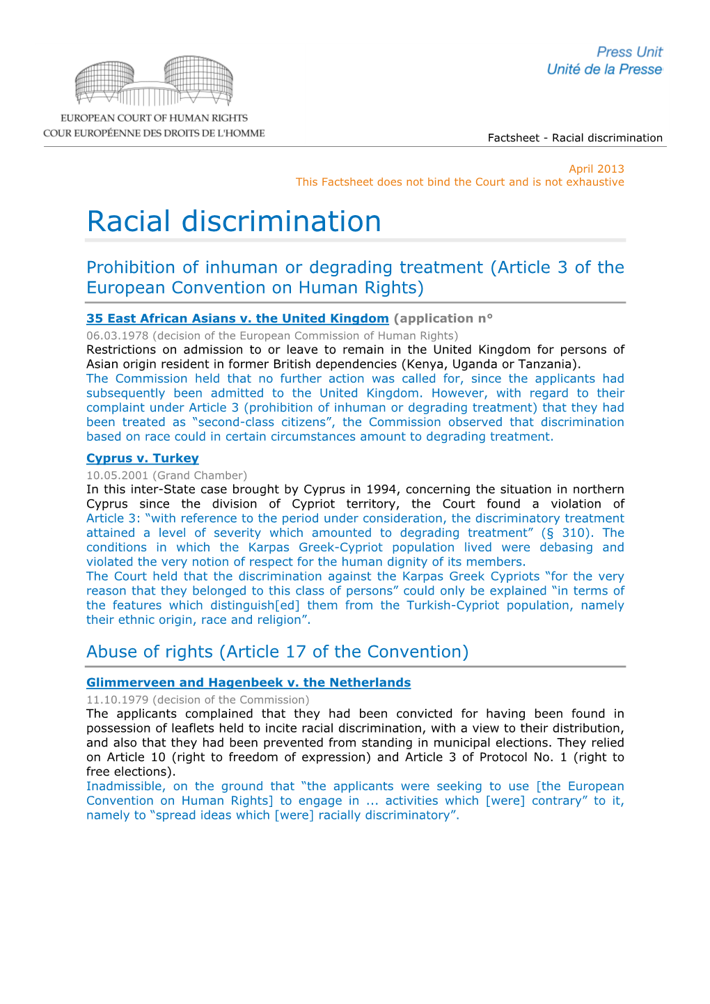 Factsheet Racial Discrimination