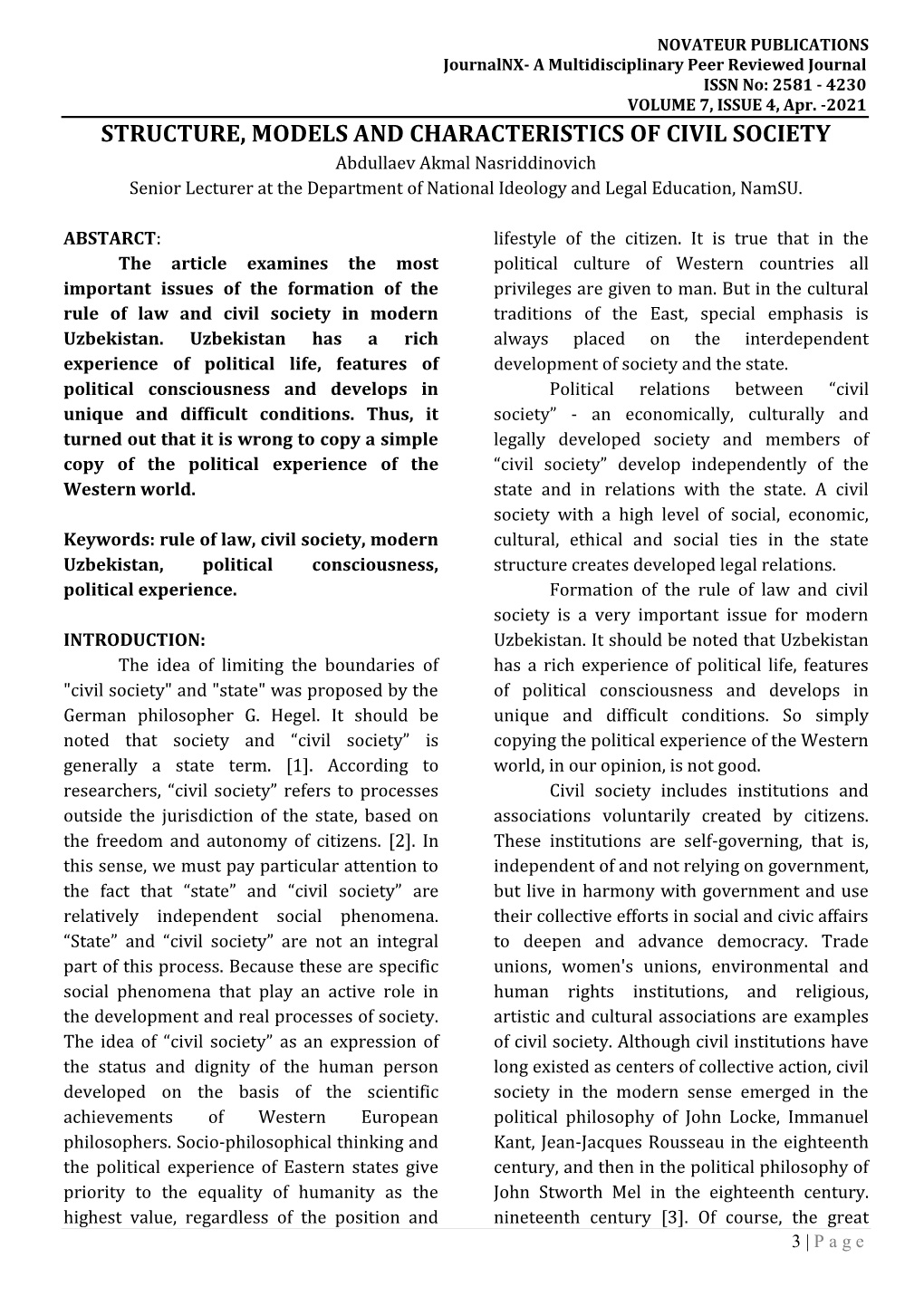 Structure, Models and Characteristics of Civil