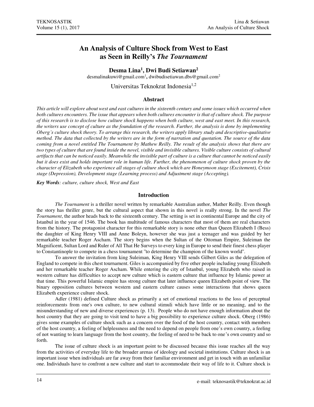 An Analysis of Culture Shock from West to East As Seen in Reilly‘S the Tournament