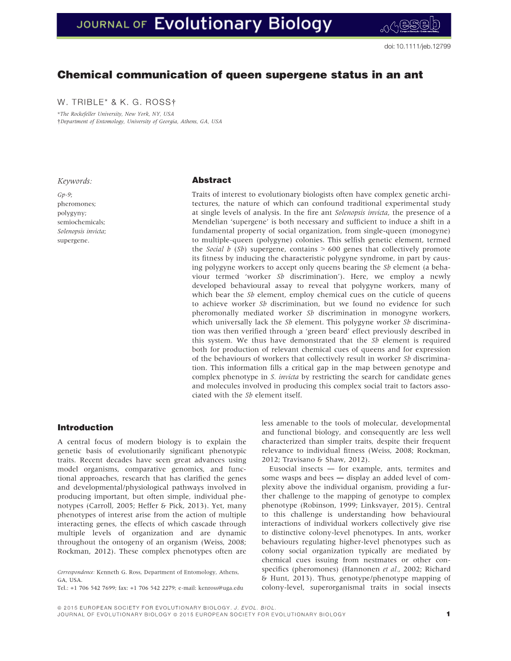 Chemical Communication of Queen Supergene Status in an Ant