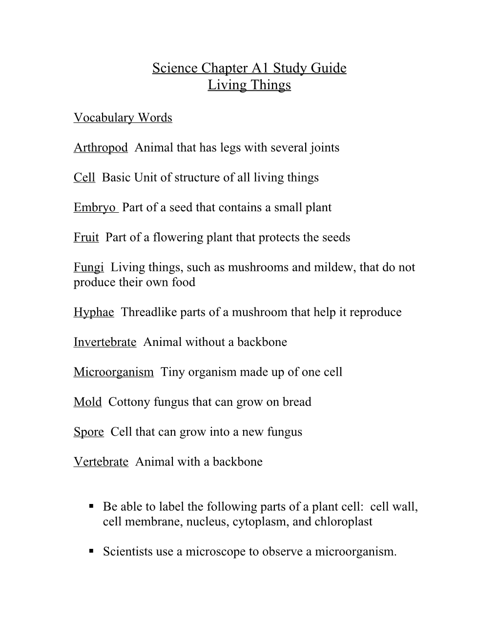 Science Chapter A1 Study Guide