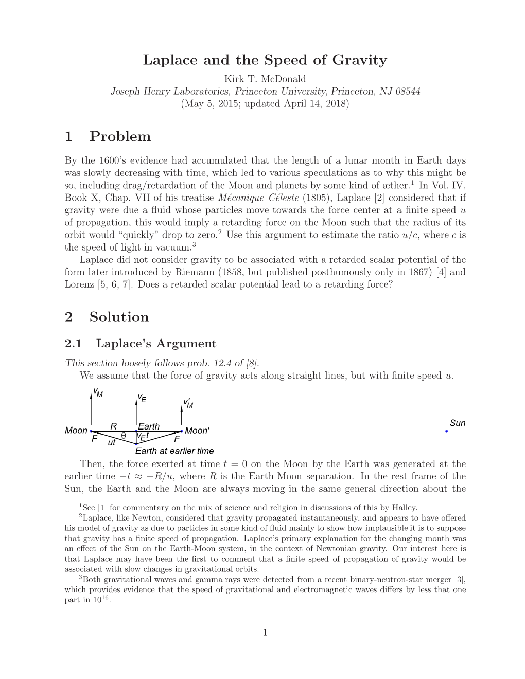 Laplace and the Speed of Gravity Kirk T