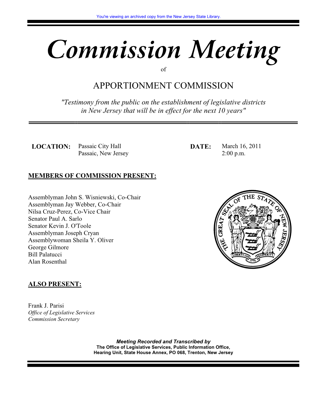 Commission Meeting Of