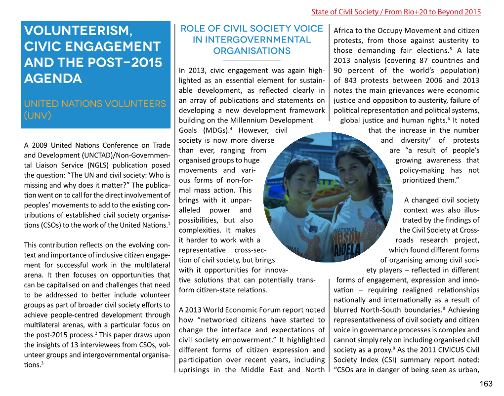 Volunteerism, Civic Engagement and the Post-2015 Agenda