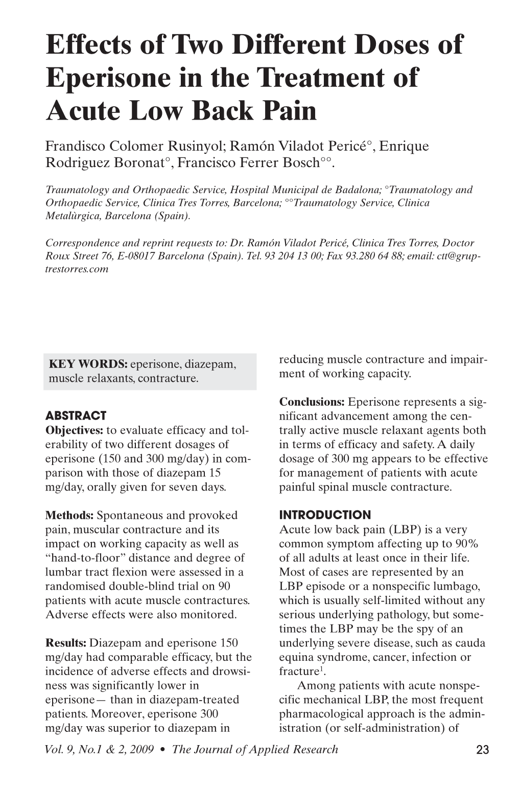 Effects of Two Different Doses of Eperisone in the Treatment of Acute