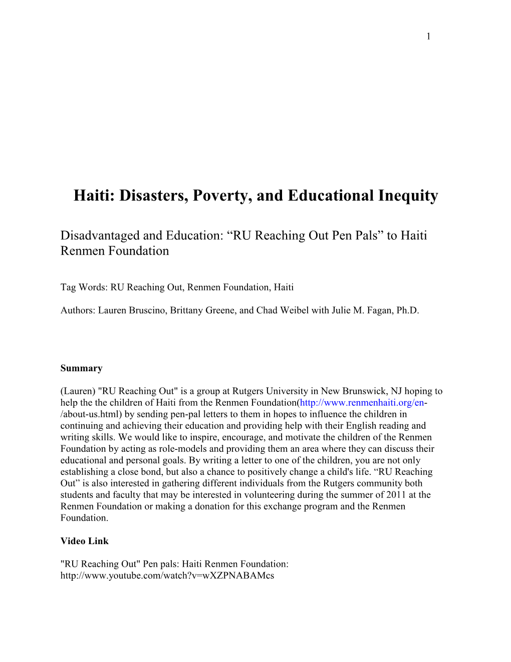 Haiti: Disasters, Poverty, and Educational Inequity