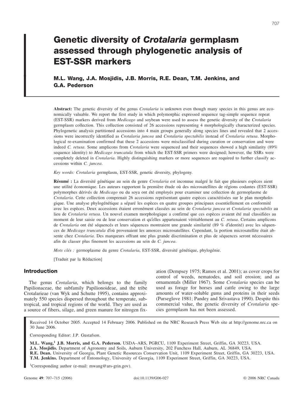 Genetic Diversity of Crotalaria Germplasm Assessed Through Phylogenetic Analysis of EST-SSR Markers