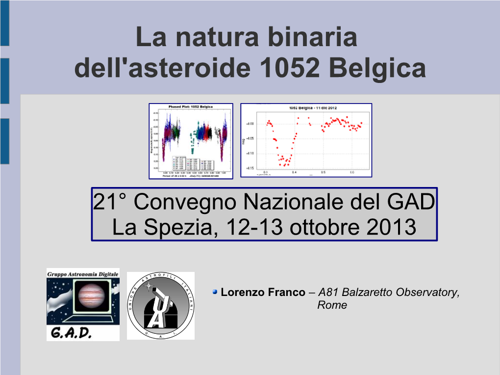 La Natura Binaria Dell'asteroide 1052 Belgica