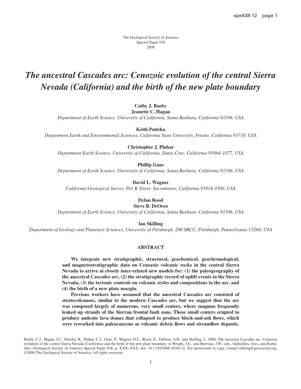 Cenozoic Evolution of the Central Sierra Nevada (California) and the Birth of the New Plate Boundary