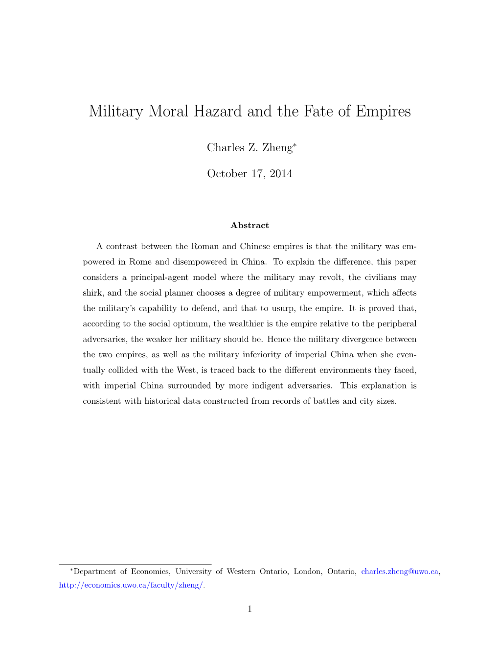 Military Moral Hazard and the Fate of Empires