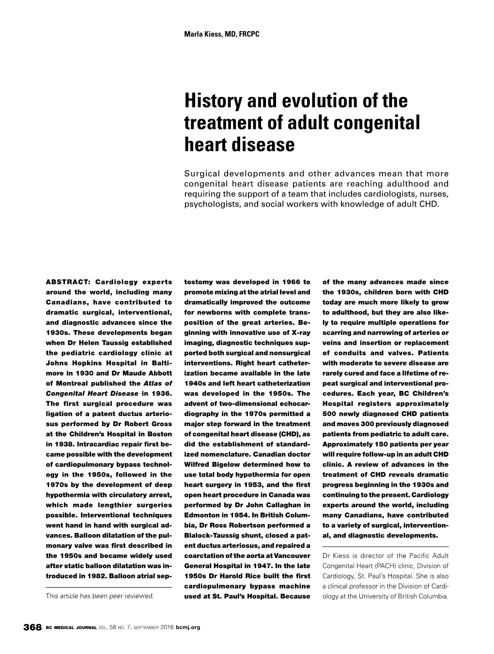 History and Evolution of the Treatment of Adult Congenital Heart Disease