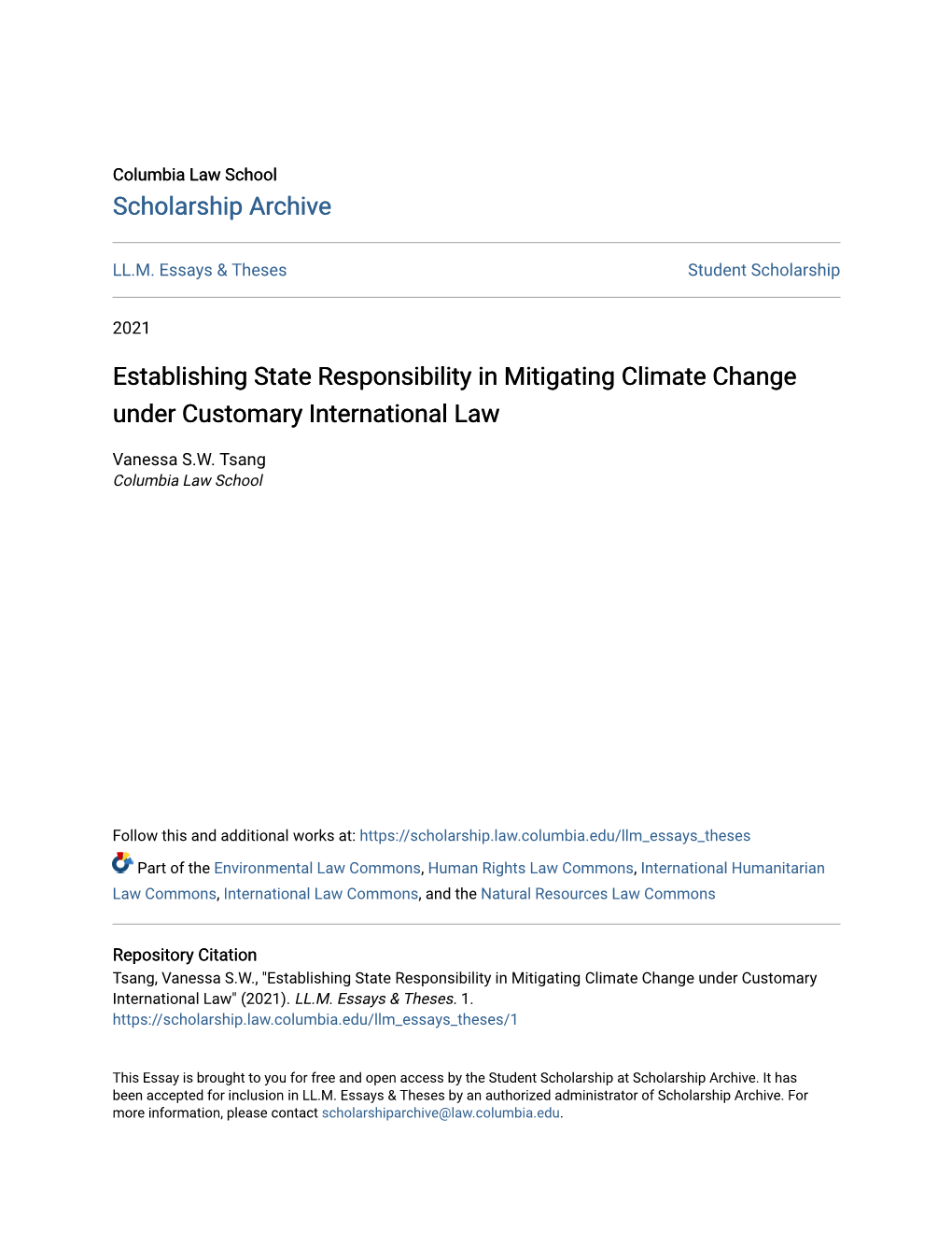 Establishing State Responsibility in Mitigating Climate Change Under Customary International Law