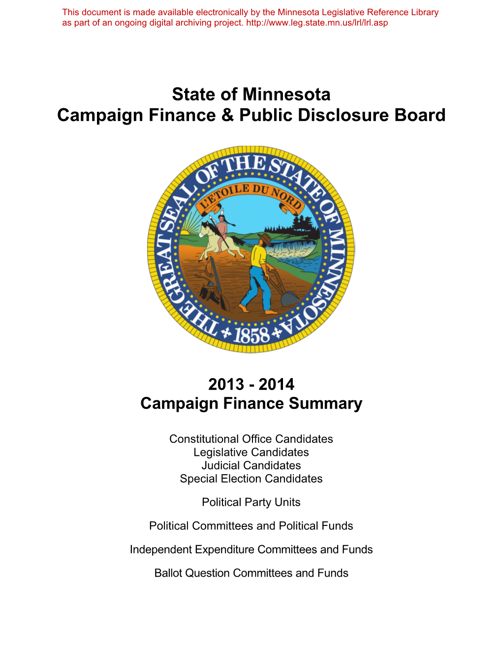 State of Minnesota Campaign Finance & Public Disclosure Board