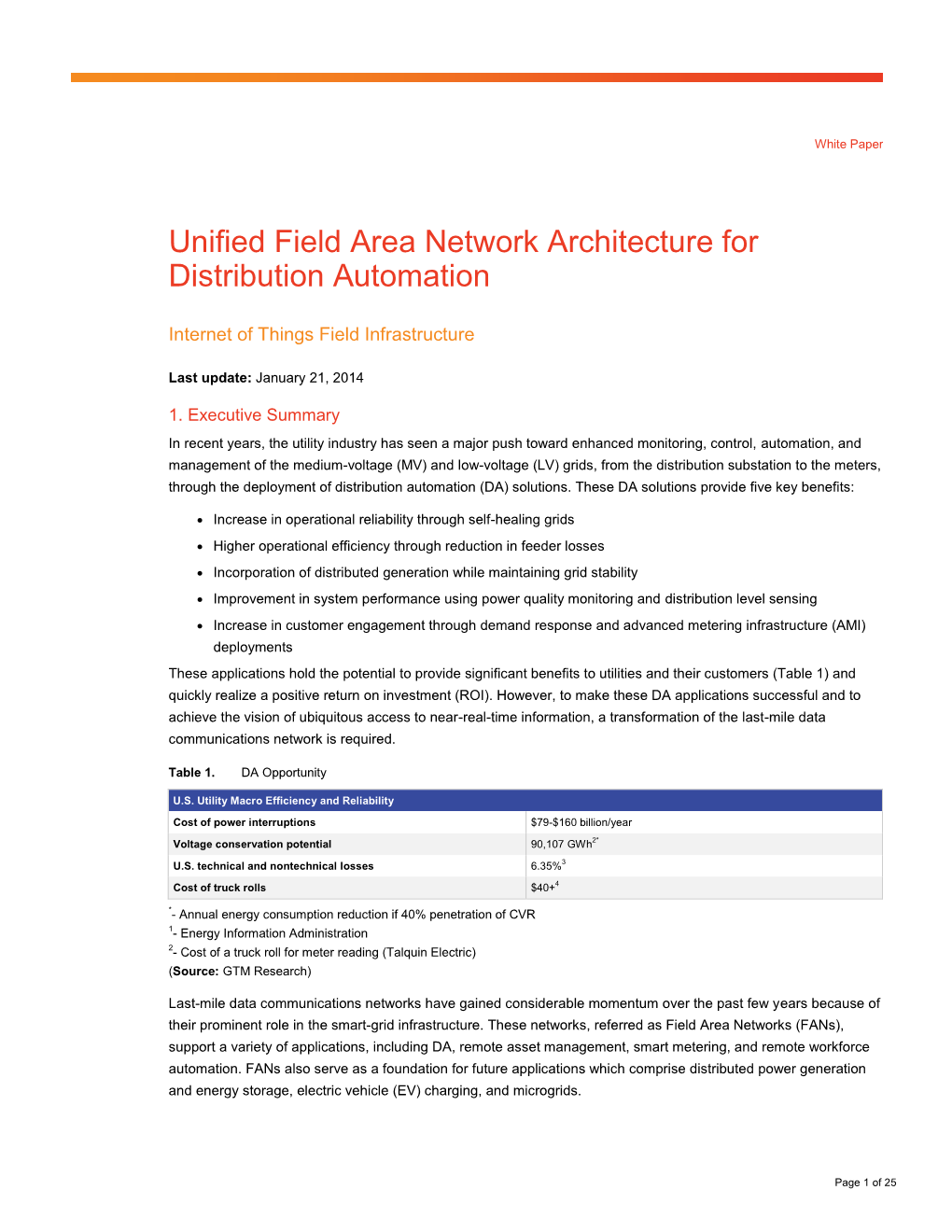 Unified Field Area Network Architecture for Distribution Automation