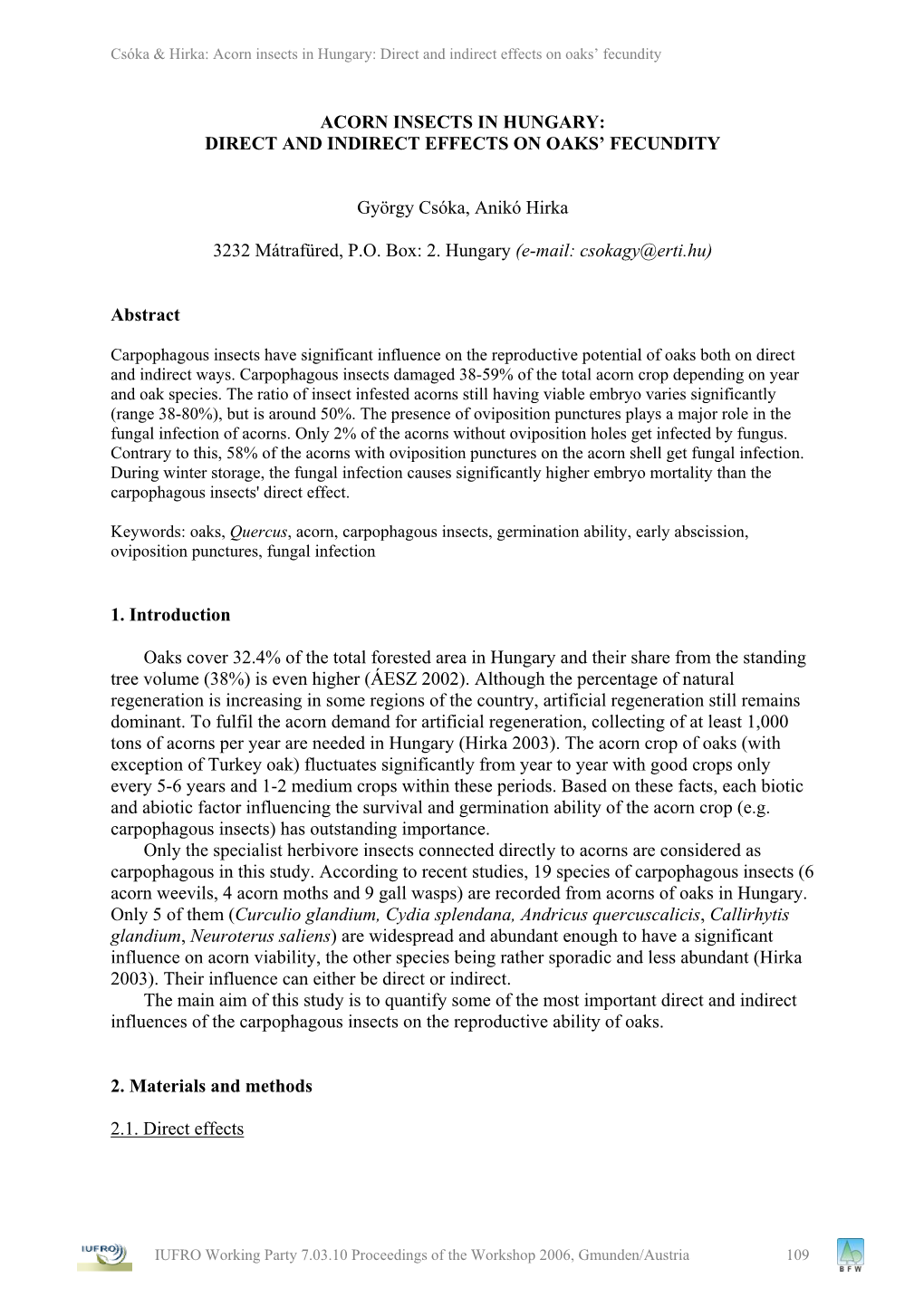 Acorn Insects in Hungary: Direct and Indirect Effects on Oaks’ Fecundity