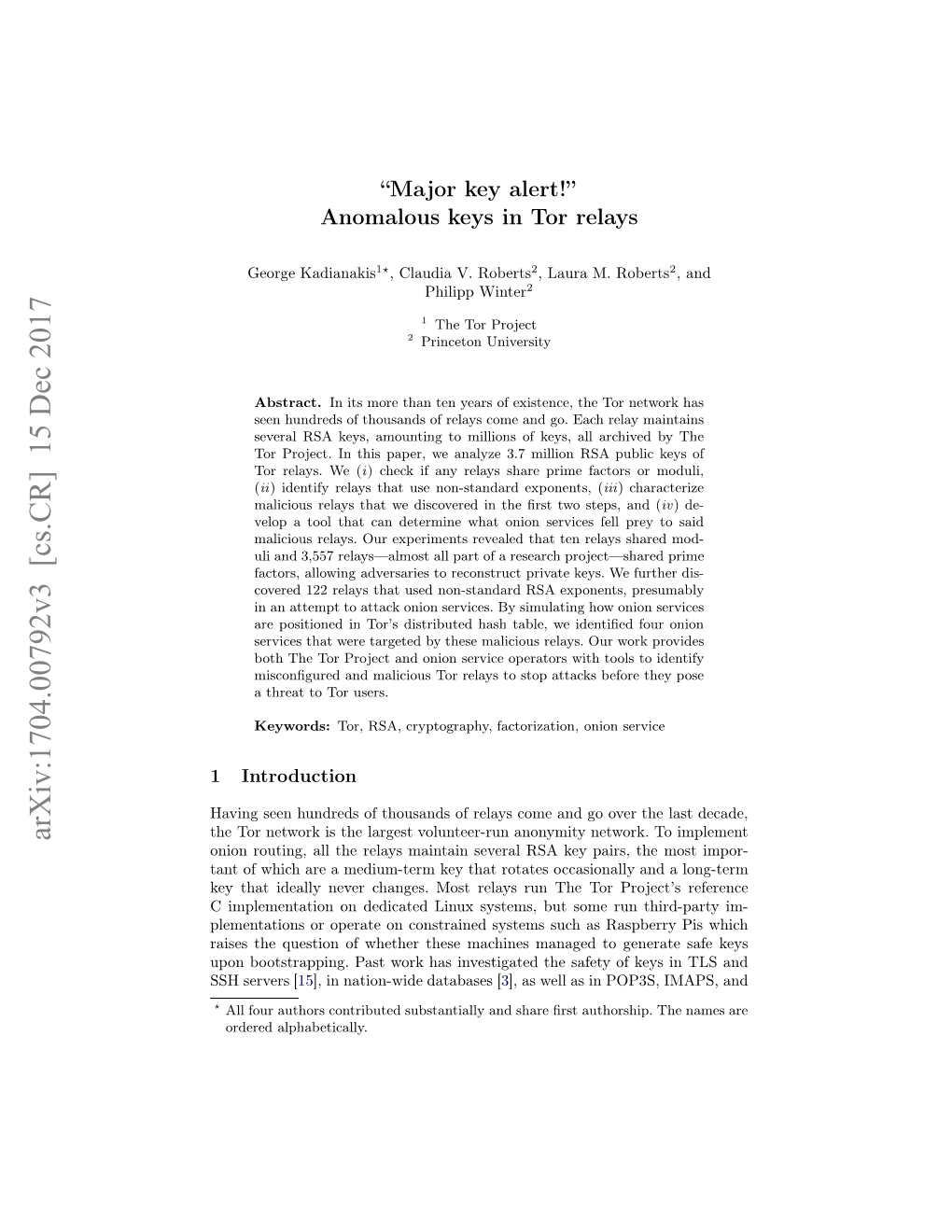 Anomalous Keys in Tor Relays