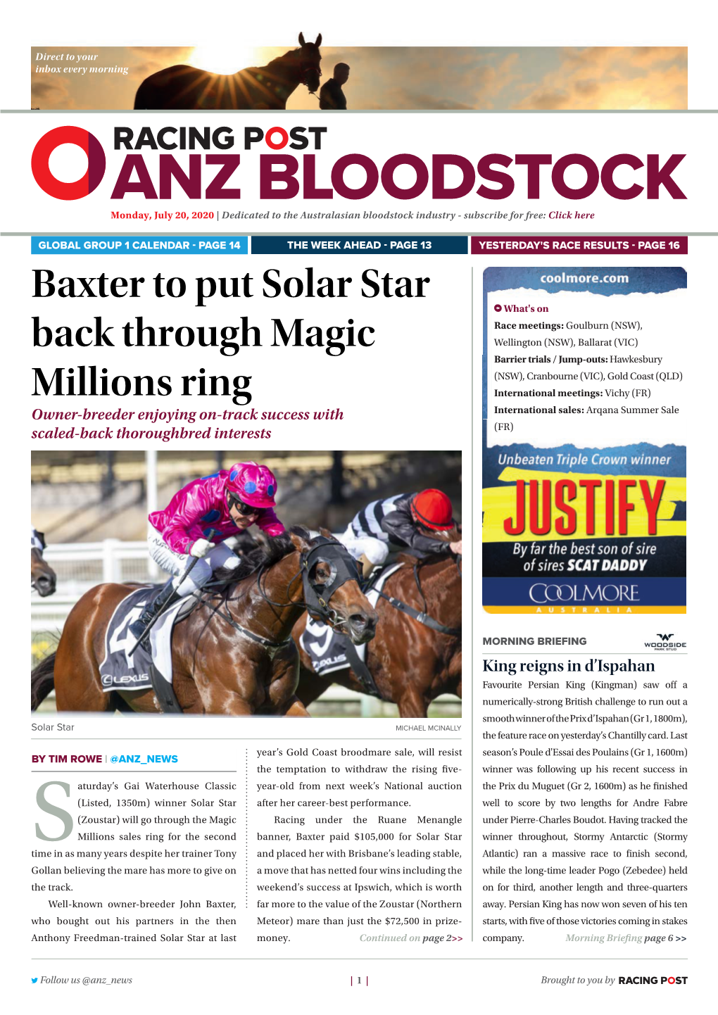 Baxter to Put Solar Star Back Through Magic Millions Ring | 2 | Monday, July 20, 2020