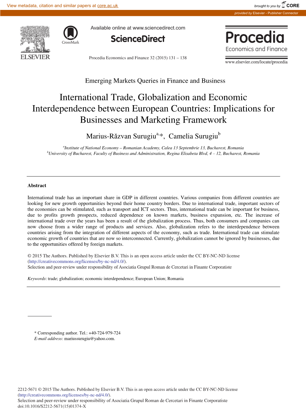 International Trade, Globalization and Economic Interdependence Between European Countries: Implications for Businesses and Marketing Framework