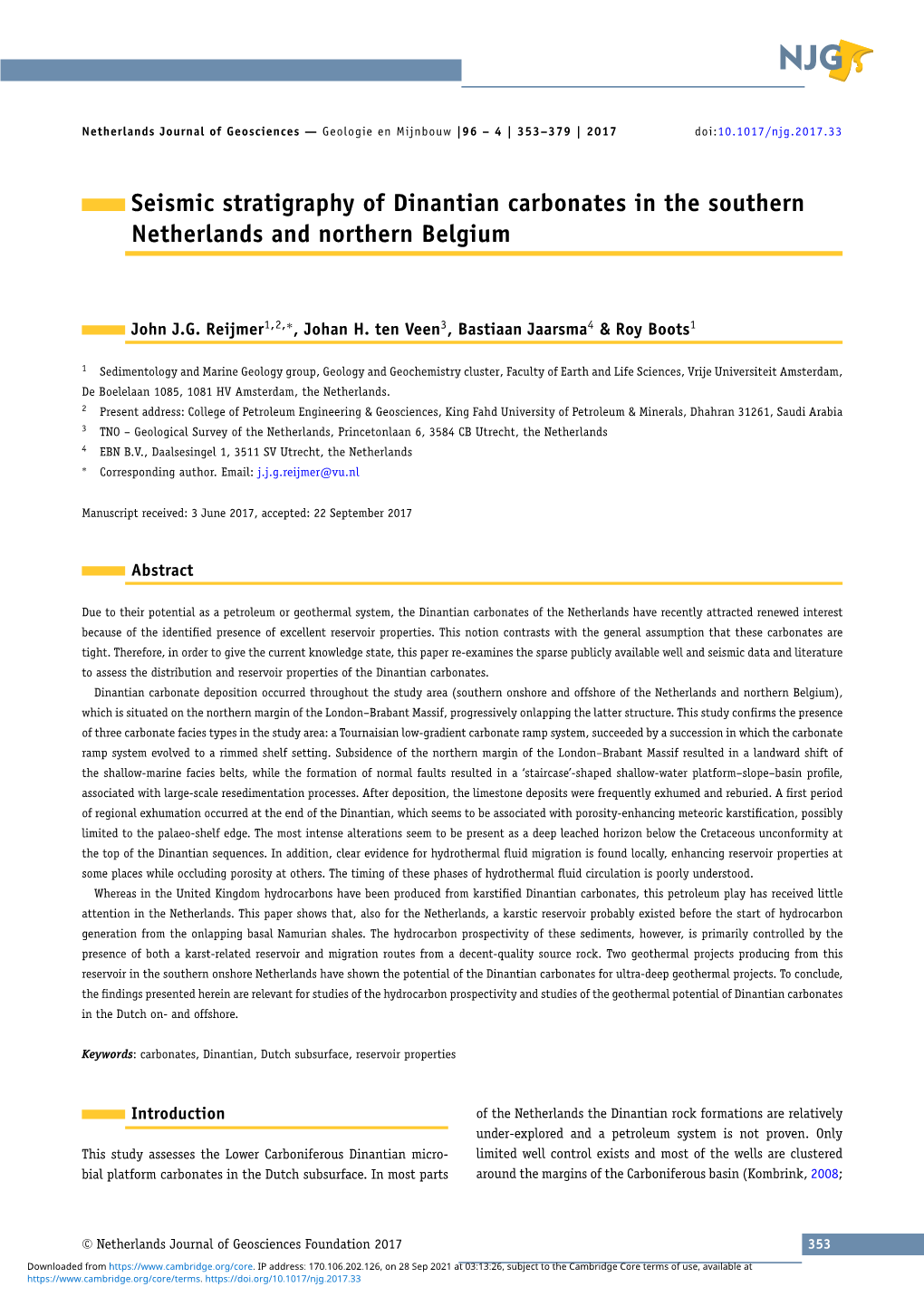 Seismic Stratigraphy of Dinantian Carbonates in the Southern Netherlands and Northern Belgium