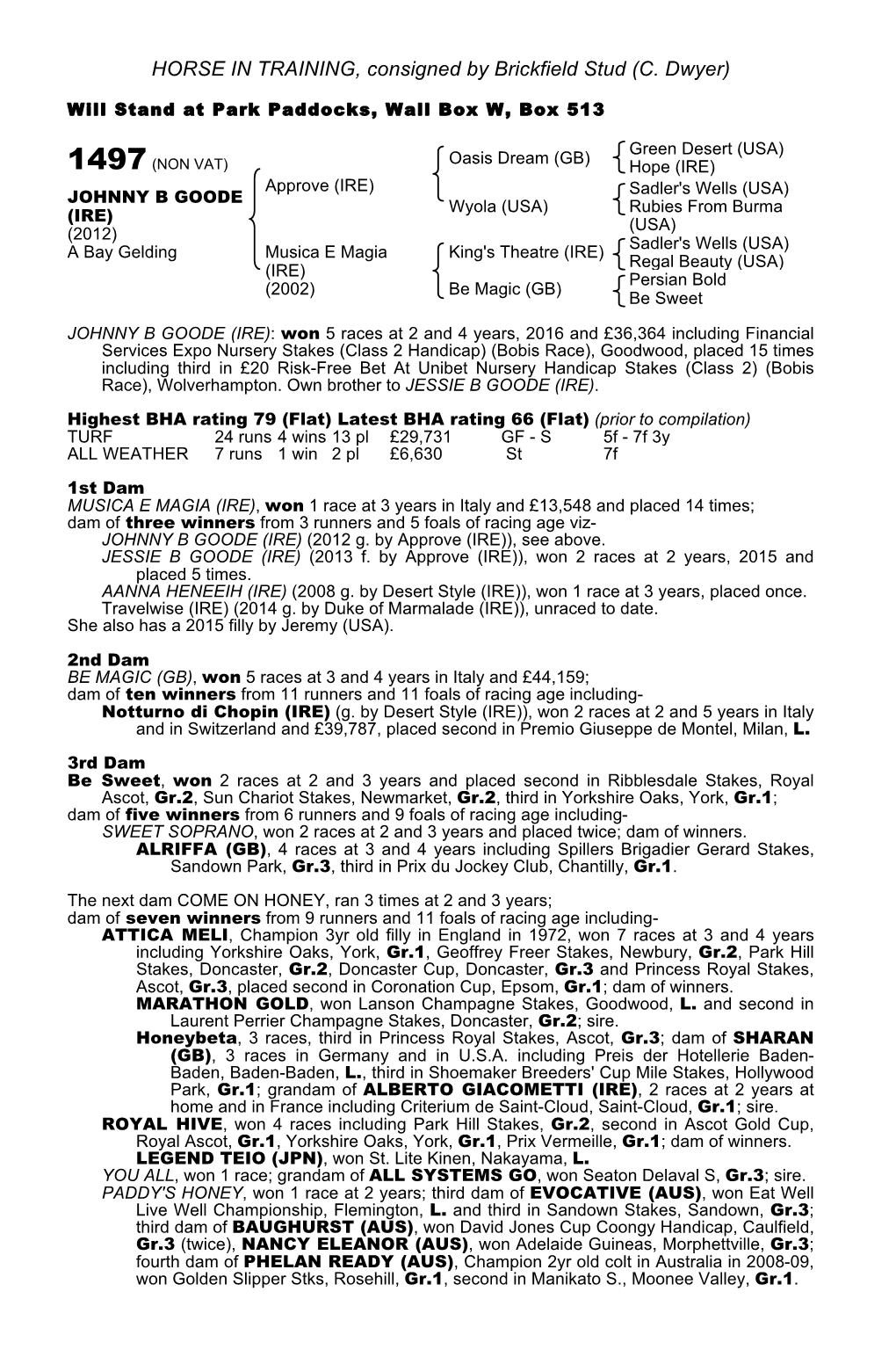 HORSE in TRAINING, Consigned by Brickfield Stud (C. Dwyer)