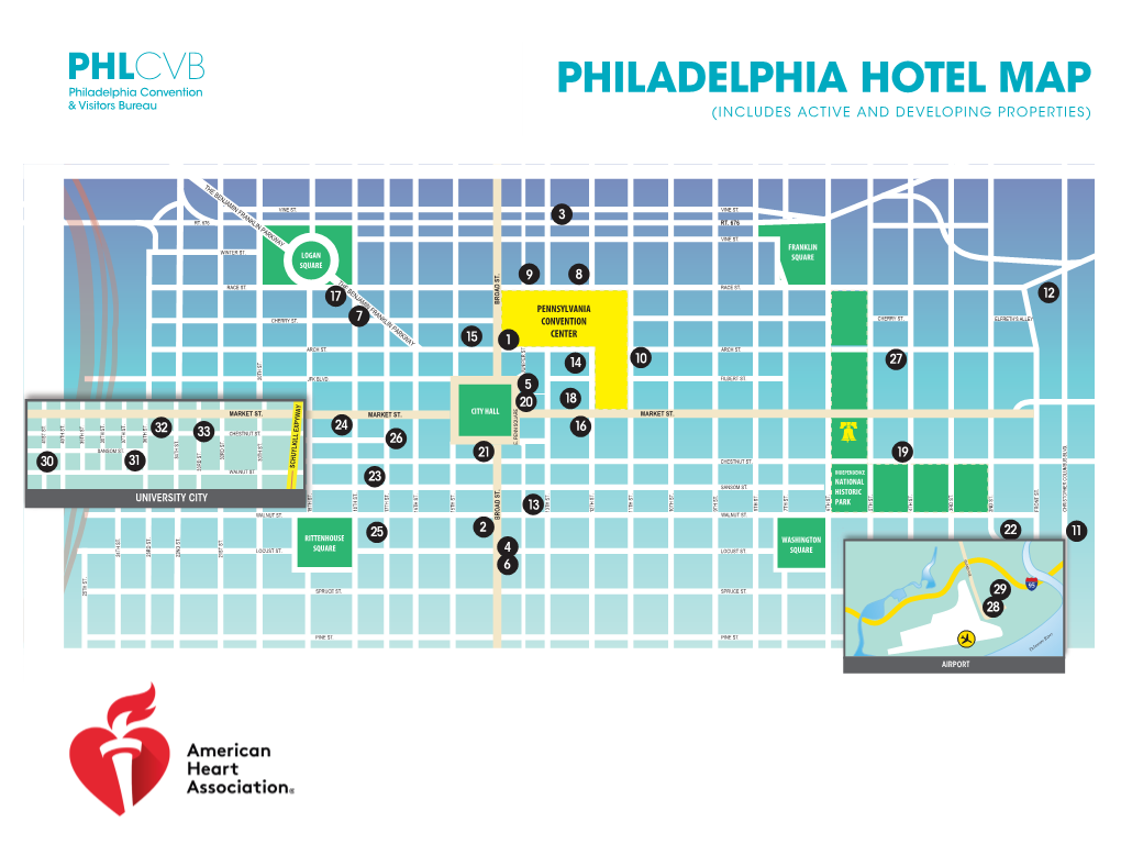 Philadelphia Hotel 1800 Market Street, 6 Blocks 3549 Chestnut Street, 23 Blocks 4 Blocks 1200 Market Street, 1 Block 25