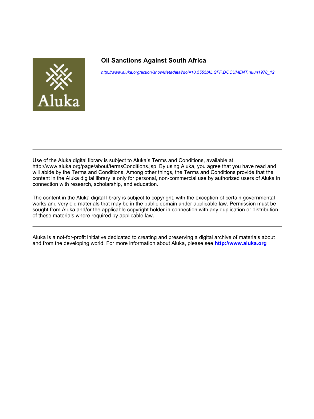Oil Sanctions Against South Africa