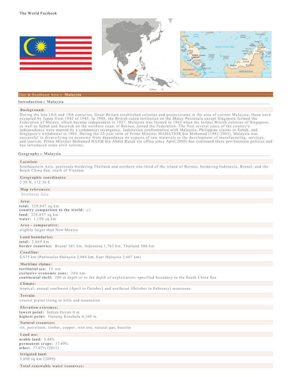 The World Factbook East & Southeast Asia :: Malaysia Introduction