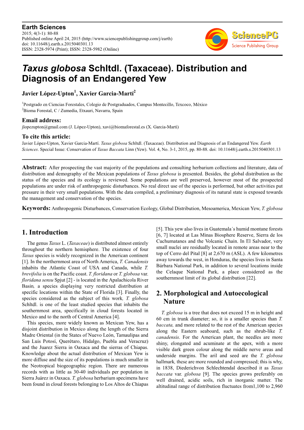 Taxus Globosa Schltdl. (Taxaceae). Distribution and Diagnosis of an Endangered Yew