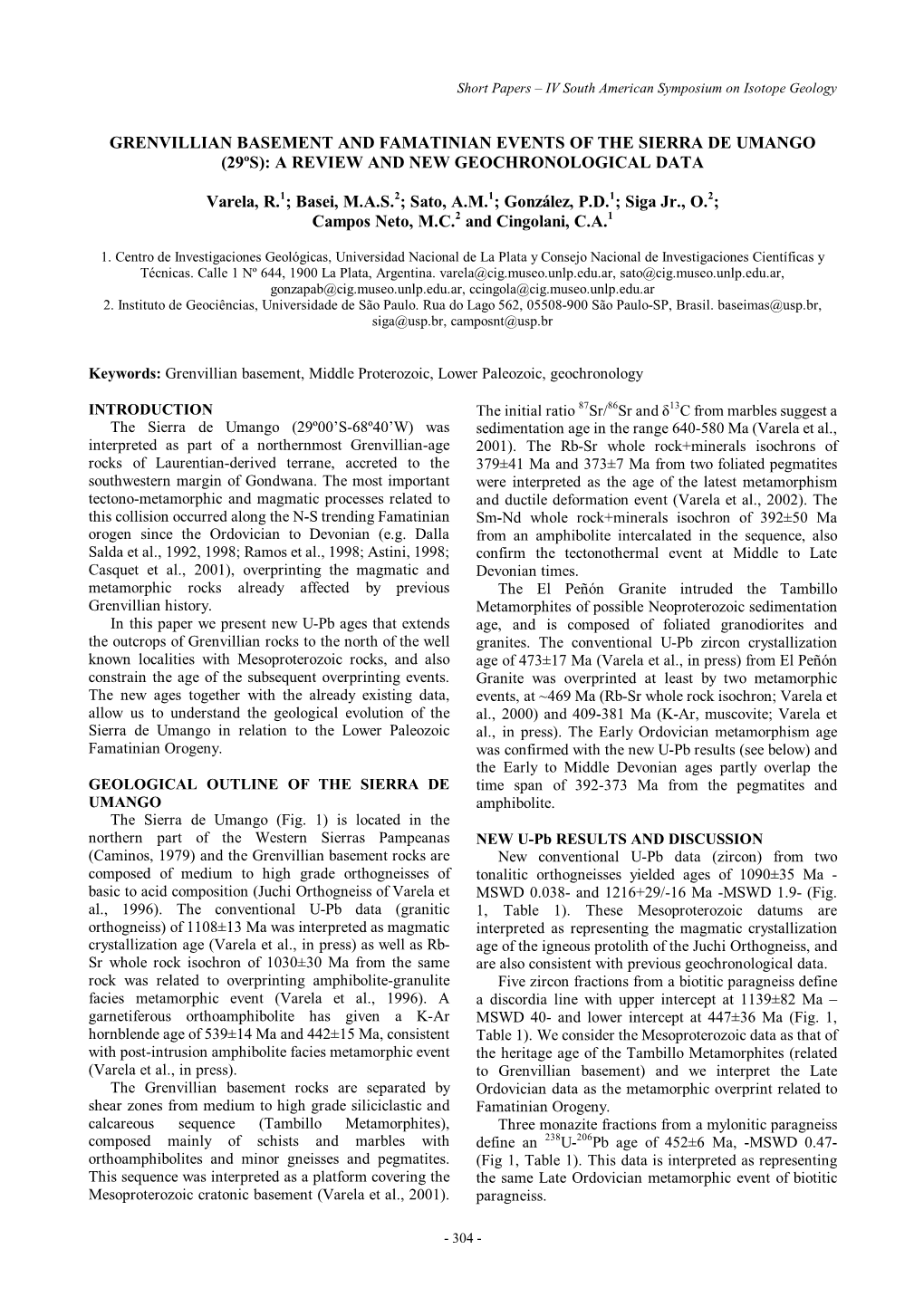 Grenvillian Basement and Famatinian Events of the Sierra De Umango (29ºs): a Review and New Geochronological Data