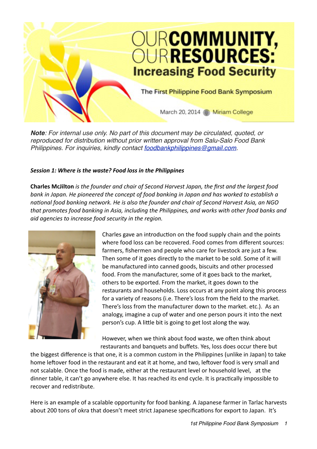 ②"1St Philippine Food Bank Symposium"