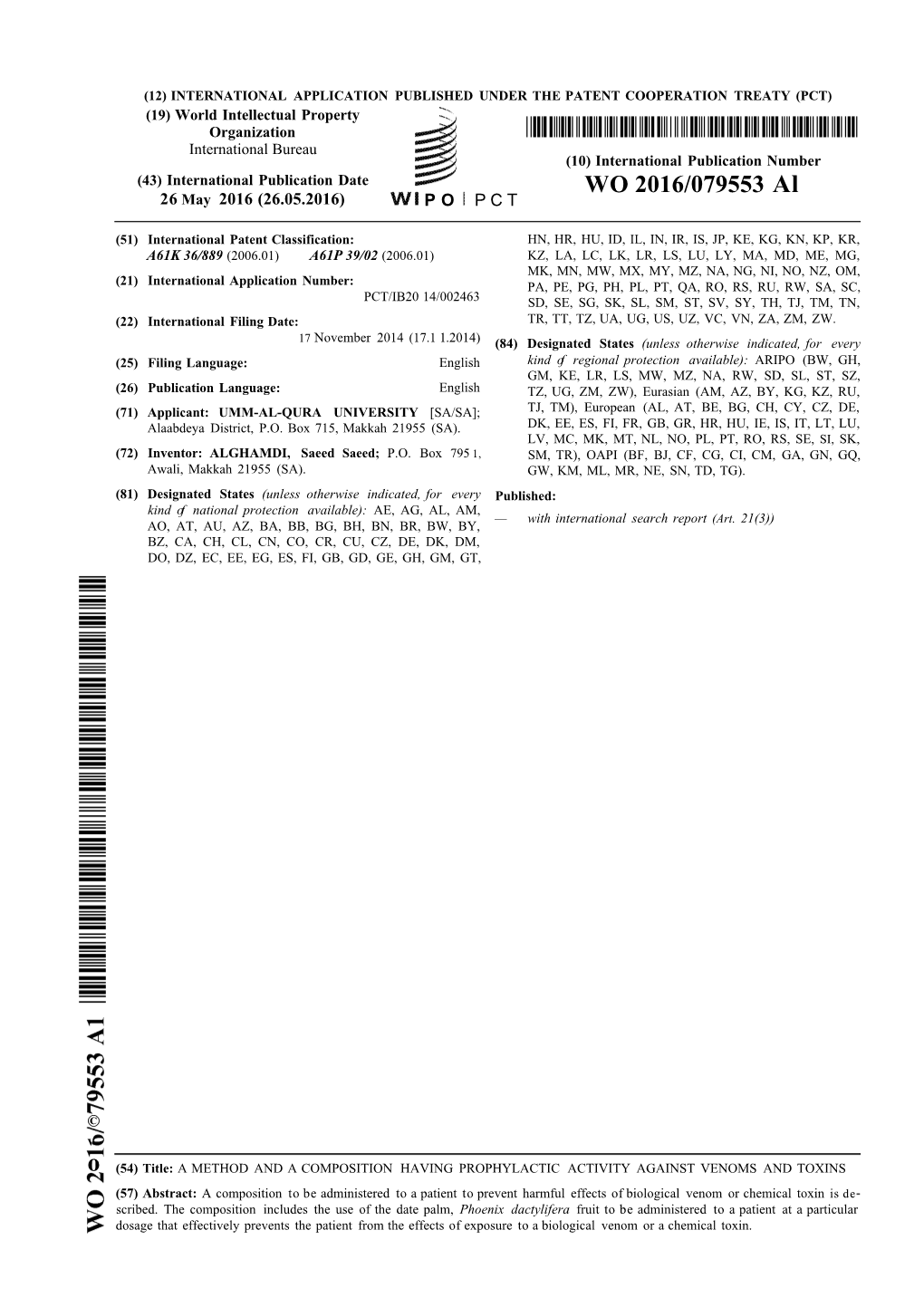 WO 2016/079553 Al 26 May 2016 (26.05.2016) P O P C T