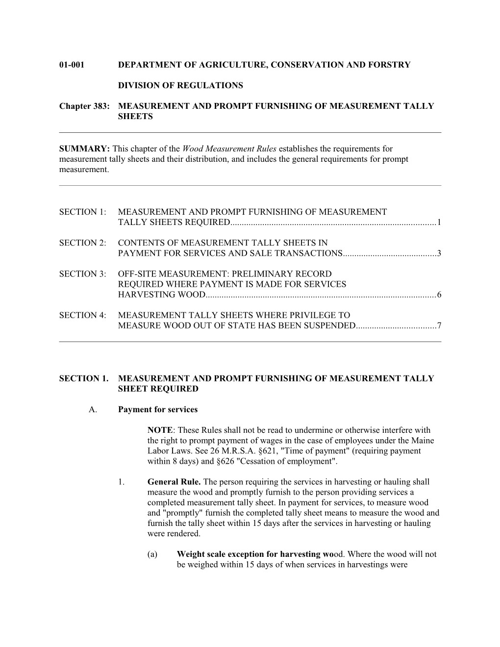 01-001 Department of Agriculture, Conservation and Forstry