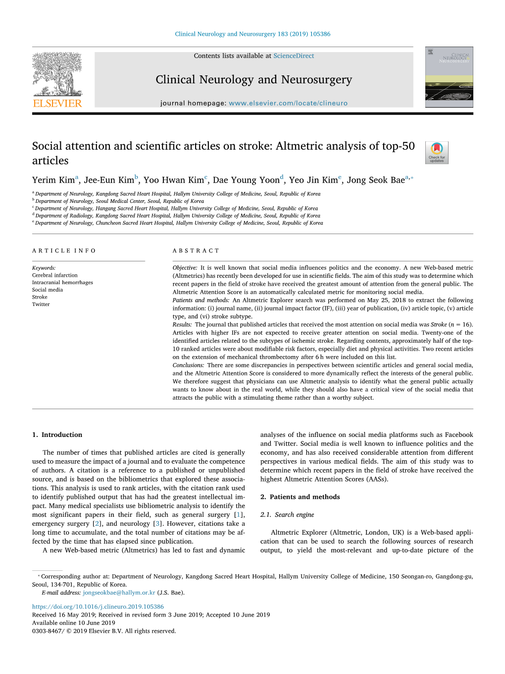 Social Attention and Scientific Articles on Stroke Altmetric Analysis of Top