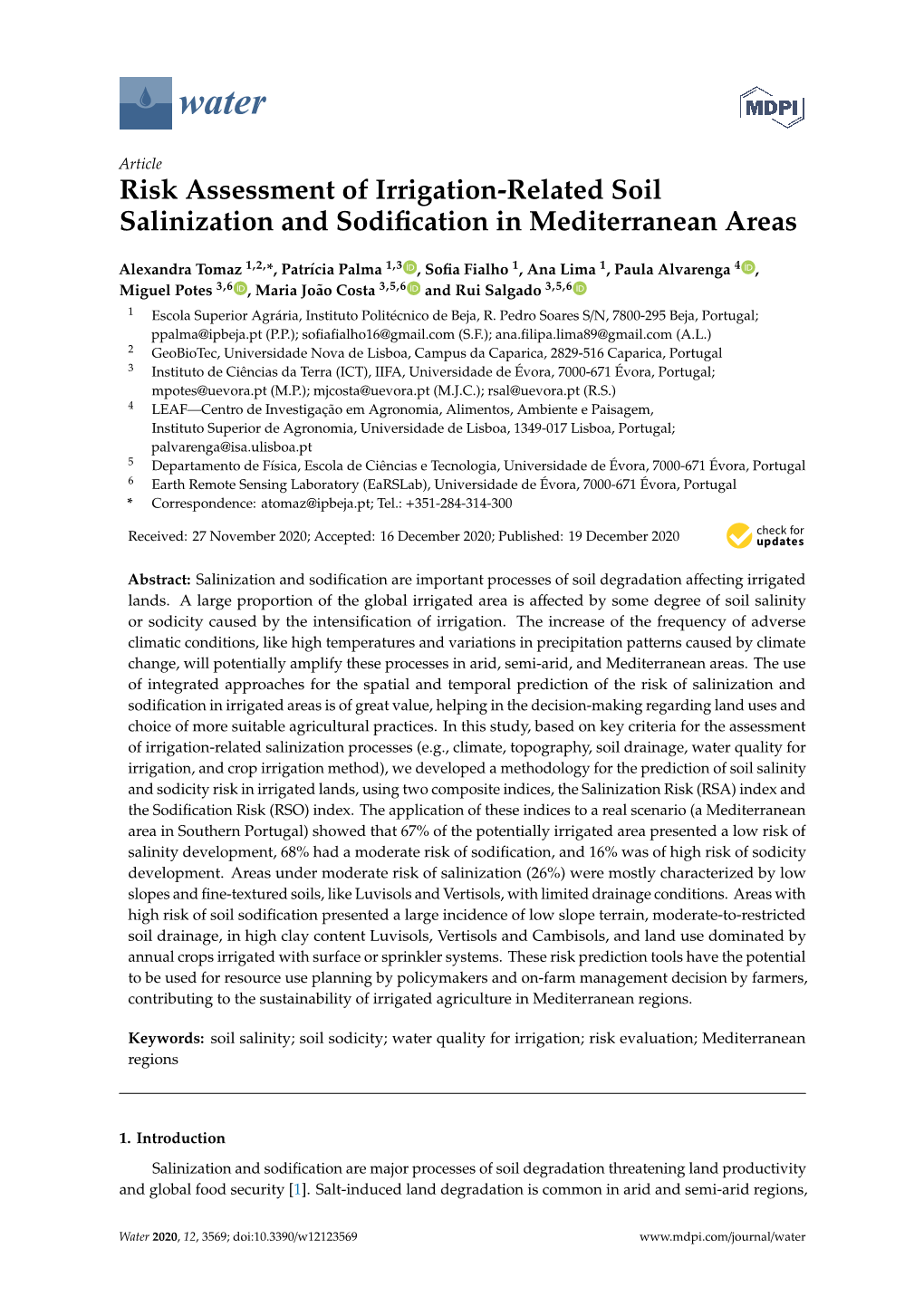 Risk Assessment of Irrigation-Related Soil Salinization and Sodification In